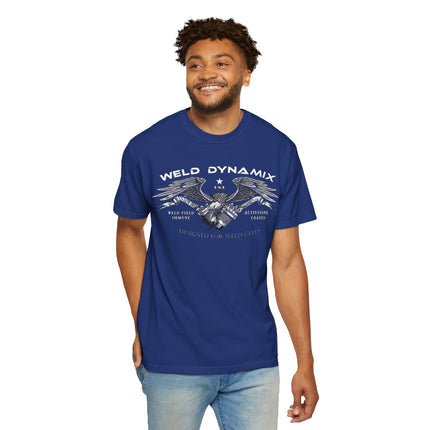 WD Relaxed fit T-Shirt: Medium-heavy weight (6.1  oz/yd² material) - WD Eagle 8-2025 Design Front, Flexlinc Back - Shirt brand: Comfort Colors 1717