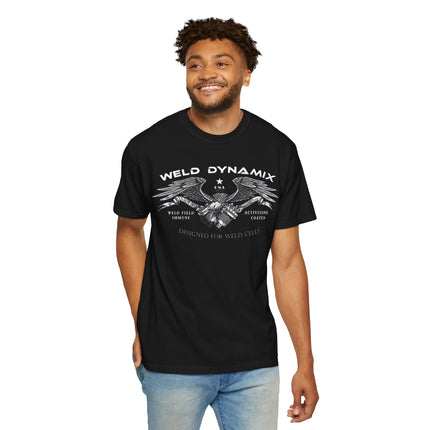 WD Relaxed fit T-Shirt: Medium-heavy weight (6.1  oz/yd² material) - WD Eagle 8-2025 Design Front, Flexlinc Back - Shirt brand: Comfort Colors 1717