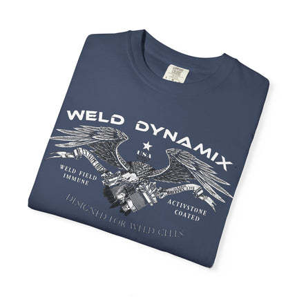 WD Relaxed fit T-Shirt: Medium-heavy weight (6.1  oz/yd² material) - WD Eagle 8-2025 Design Front, Flexlinc Back - Shirt brand: Comfort Colors 1717