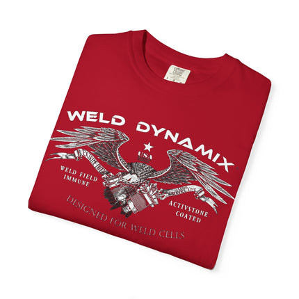 WD Relaxed fit T-Shirt: Medium-heavy weight (6.1  oz/yd² material) - WD Eagle 8-2025 Design Front, Flexlinc Back - Shirt brand: Comfort Colors 1717