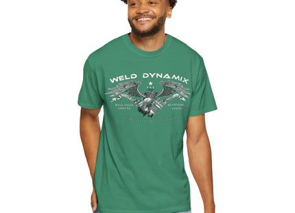 WD Relaxed fit T-Shirt: Medium-heavy weight (6.1  oz/yd² material) - WD Eagle 8-2025 Design Front, Flexlinc Back - Shirt brand: Comfort Colors 1717