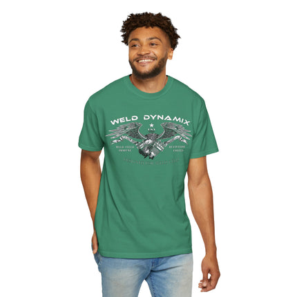 WD Relaxed fit T-Shirt: Medium-heavy weight (6.1  oz/yd² material) - WD Eagle 8-2025 Design Front, Flexlinc Back - Shirt brand: Comfort Colors 1717