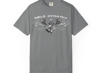WD Relaxed fit T-Shirt: Medium-heavy weight (6.1  oz/yd² material) - WD Eagle 8-2025 Design Front, Flexlinc Back - Shirt brand: Comfort Colors 1717
