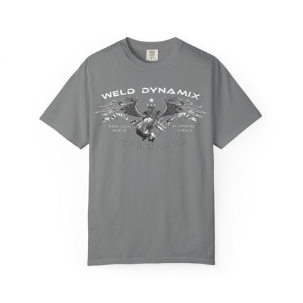 WD Relaxed fit T-Shirt: Medium-heavy weight (6.1  oz/yd² material) - WD Eagle 8-2025 Design Front, Flexlinc Back - Shirt brand: Comfort Colors 1717