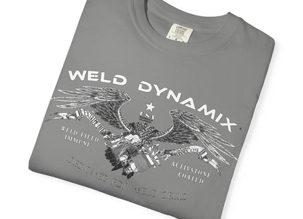 WD Relaxed fit T-Shirt: Medium-heavy weight (6.1  oz/yd² material) - WD Eagle 8-2025 Design Front, Flexlinc Back - Shirt brand: Comfort Colors 1717