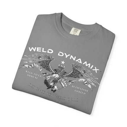 WD Relaxed fit T-Shirt: Medium-heavy weight (6.1  oz/yd² material) - WD Eagle 8-2025 Design Front, Flexlinc Back - Shirt brand: Comfort Colors 1717