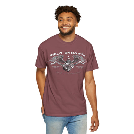 WD Relaxed fit T-Shirt: Medium-heavy weight (6.1  oz/yd² material) - WD Eagle 8-2025 Design Front, Flexlinc Back - Shirt brand: Comfort Colors 1717