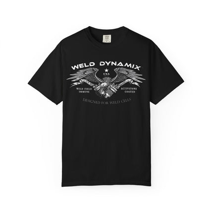 WD Relaxed fit T-Shirt: Medium-heavy weight (6.1  oz/yd² material) - WD Eagle 8-2025 Design Front, Flexlinc Back - Shirt brand: Comfort Colors 1717