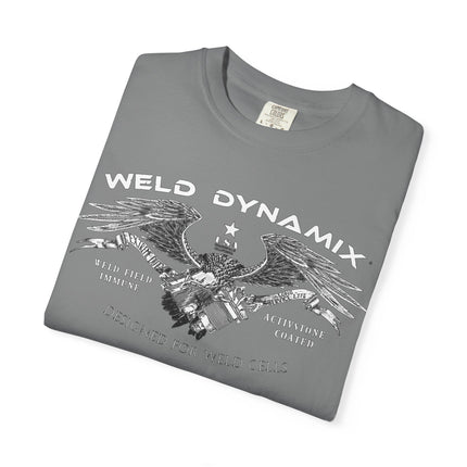 WD Relaxed fit T-Shirt: Medium-heavy weight (6.1  oz/yd² material) - WD Eagle 8-2025 Design Front, Flexlinc Back - Shirt brand: Comfort Colors 1717