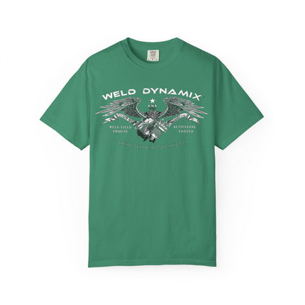 WD Relaxed fit T-Shirt: Medium-heavy weight (6.1  oz/yd² material) - WD Eagle 8-2025 Design Front, Flexlinc Back - Shirt brand: Comfort Colors 1717
