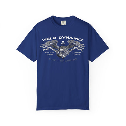 WD Relaxed fit T-Shirt: Medium-heavy weight (6.1  oz/yd² material) - WD Eagle 8-2025 Design Front, Flexlinc Back - Shirt brand: Comfort Colors 1717