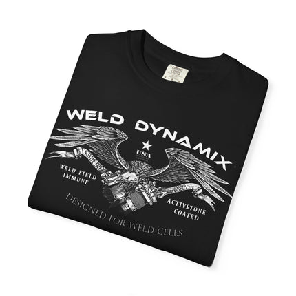 WD Relaxed fit T-Shirt: Medium-heavy weight (6.1  oz/yd² material) - WD Eagle 8-2025 Design Front, Flexlinc Back - Shirt brand: Comfort Colors 1717