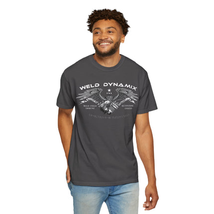 WD Relaxed fit T-Shirt: Medium-heavy weight (6.1  oz/yd² material) - WD Eagle 8-2025 Design Front, Flexlinc Back - Shirt brand: Comfort Colors 1717