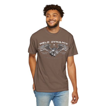 WD Relaxed fit T-Shirt: Medium-heavy weight (6.1  oz/yd² material) - WD Eagle 8-2025 Design Front, Flexlinc Back - Shirt brand: Comfort Colors 1717
