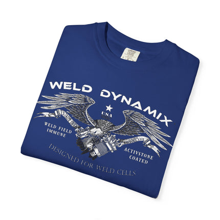 WD Relaxed fit T-Shirt: Medium-heavy weight (6.1  oz/yd² material) - WD Eagle 8-2025 Design Front, Flexlinc Back - Shirt brand: Comfort Colors 1717