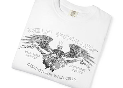 WD Relaxed fit T-Shirt: Medium-heavy weight (6.1  oz/yd² material) - WD Eagle 8-2025 Design Front, Flexlinc Back - Shirt brand: Comfort Colors 1717
