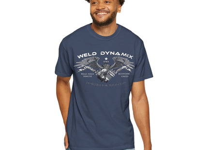 WD Relaxed fit T-Shirt: Medium-heavy weight (6.1  oz/yd² material) - WD Eagle 8-2025 Design Front, Flexlinc Back - Shirt brand: Comfort Colors 1717