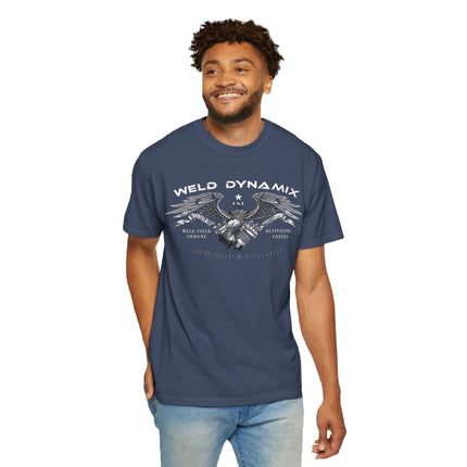 WD Relaxed fit T-Shirt: Medium-heavy weight (6.1  oz/yd² material) - WD Eagle 8-2025 Design Front, Flexlinc Back - Shirt brand: Comfort Colors 1717