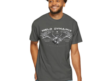 WD Relaxed fit T-Shirt: Medium-heavy weight (6.1  oz/yd² material) - WD Eagle 8-2025 Design Front, Flexlinc Back - Shirt brand: Comfort Colors 1717