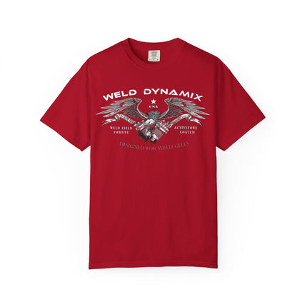 WD Relaxed fit T-Shirt: Medium-heavy weight (6.1  oz/yd² material) - WD Eagle 8-2025 Design Front, Flexlinc Back - Shirt brand: Comfort Colors 1717