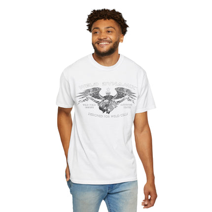 WD Relaxed fit T-Shirt: Medium-heavy weight (6.1  oz/yd² material) - WD Eagle 8-2025 Design Front, Flexlinc Back - Shirt brand: Comfort Colors 1717