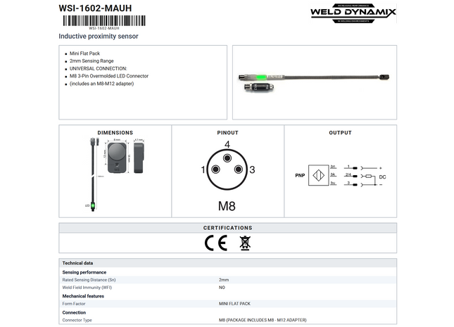 #WSI-1602-MAUH  - MINI FLAT PACK  (Lighted M8 with M12 Adapter) PNP
