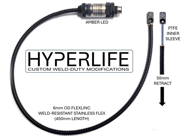 #WSI-1602HL-FAAZ - HYPERLIFE Inductive Proximity Sensor, Mini Flat Pack, 2mm Range, PNP, N.O., 450mm Length FLEXLINC Retractable Stainless Cable with Metal Lighted M12 Connector