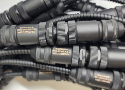 #WCC-0054-F4MF9-U M12 4-Pin ULTRAGRADE Armored Stainless FLEXLINC Cable - Male Straight to Female 90 - 54" Length