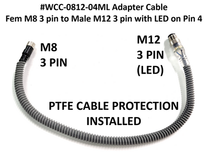 #WCC-0812-04ML Adapter Cable - Fem M8 3 pin to Male M12 3 pin with LED on Pin 4