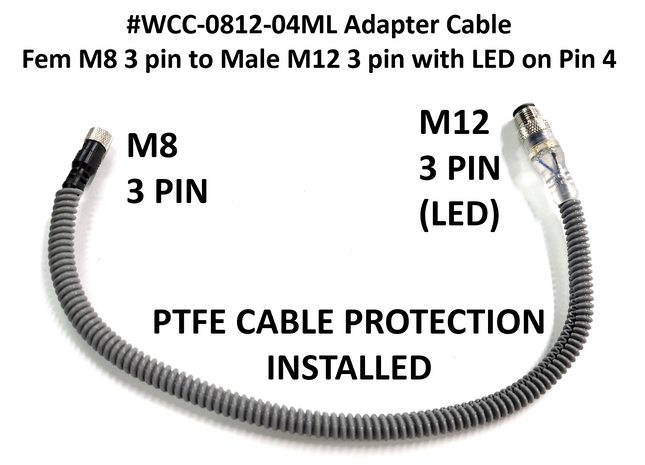 #WCC-0812-04ML Adapter Cable - Fem M8 3 pin to Male M12 3 pin with LED on Pin 4