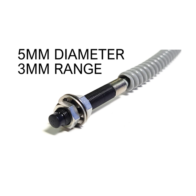Weld Dynamix 5mm diameter Inductive Proximity Sensor - WSI-0503-SA2H - Long Range sensing on Steel and Aluminum - slag and spatter resistant coating